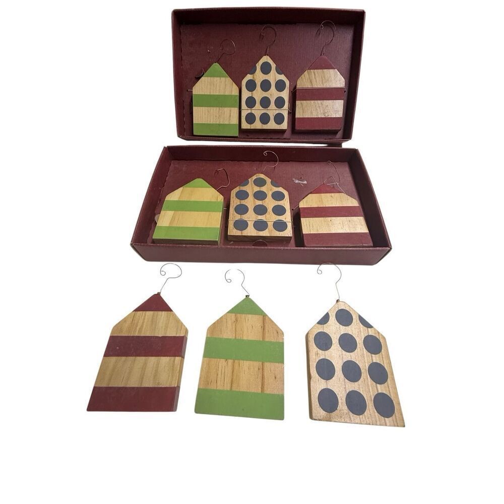 New Crate & Barrel Wooden studiopatro House christmas Ornaments Set of 9
